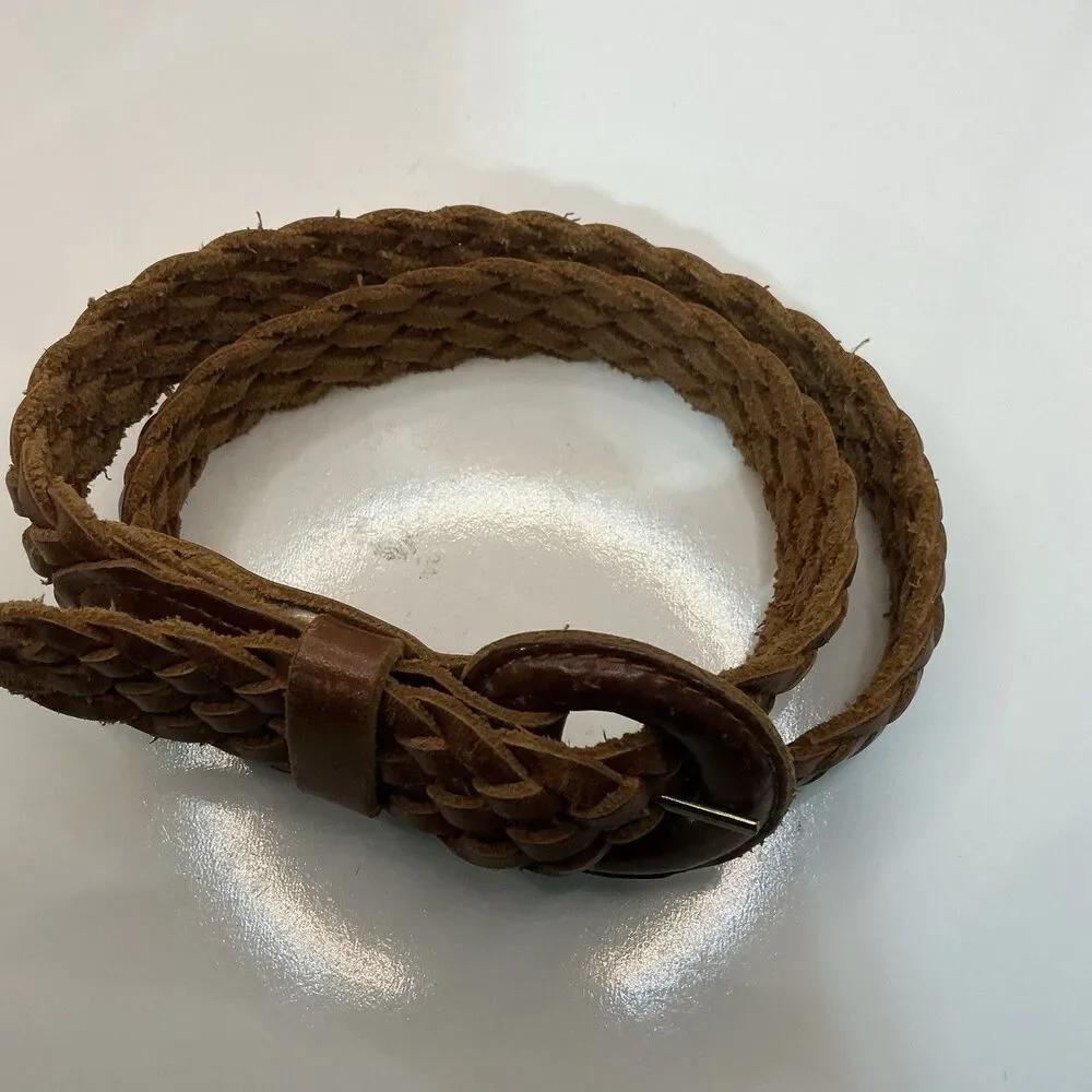 Vinntage Tan Leather Belt Med Brown Woven Braided Boho Western Cowgirl Classic